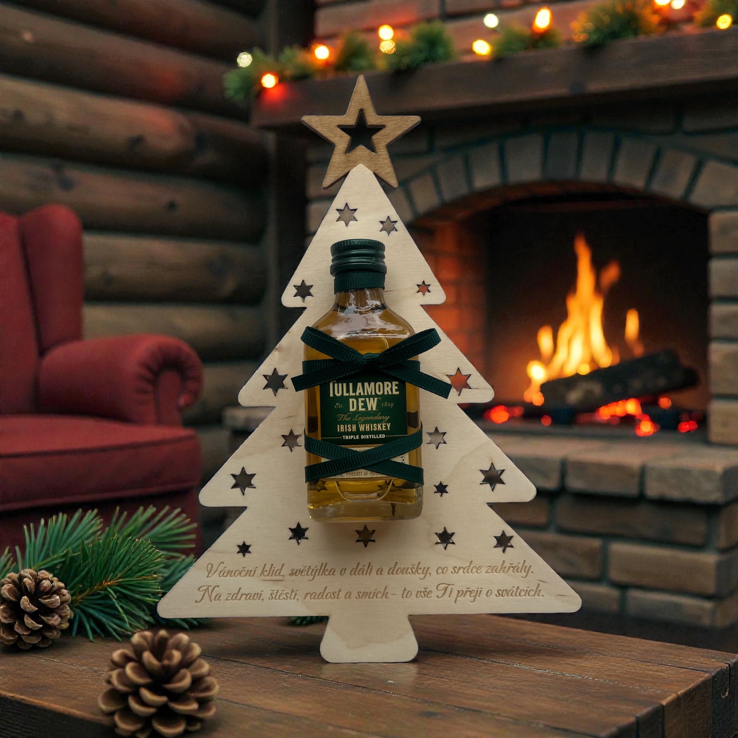 Dřevěný vánoční stromeček s mini Tullamore Dew