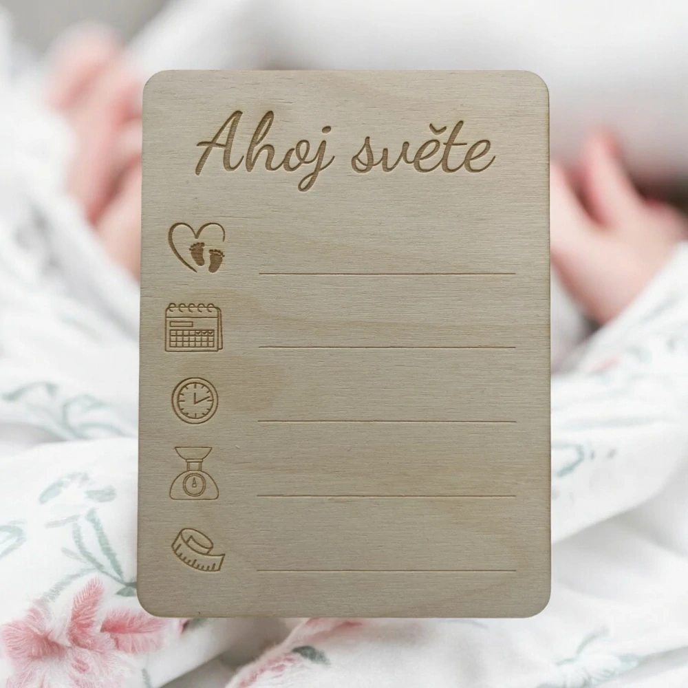 "Ahoj světe" - milníková kartička - set s gravírovanou tužkou 1