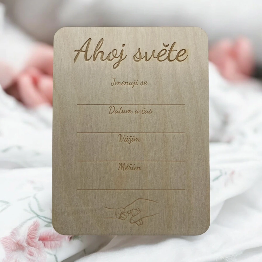 "Ahoj světe" - milníková kartička - set s gravírovanou tužkou 2