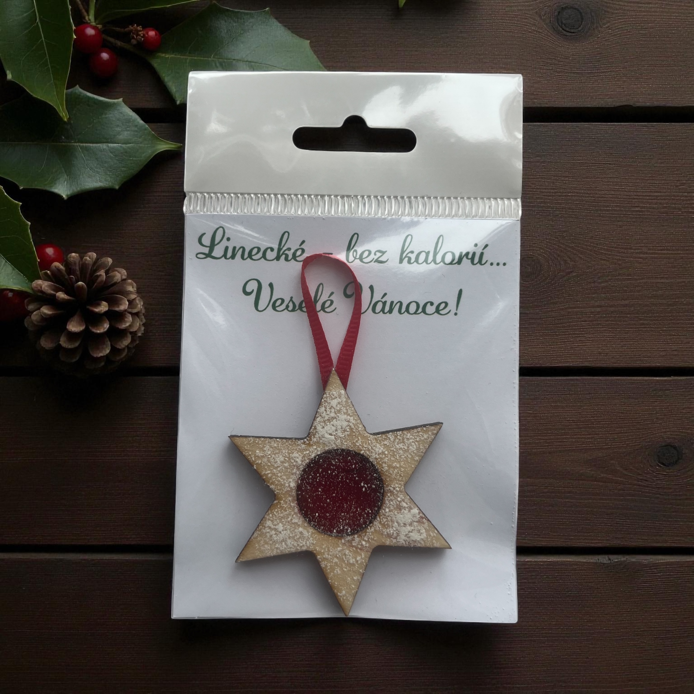 Linecká hvězda s kolečkem ze dřeva