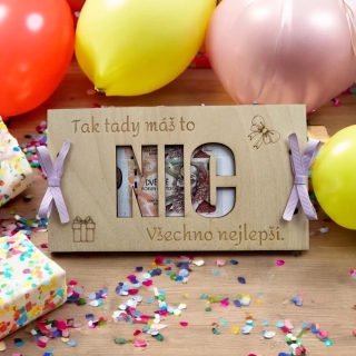 Dřevěná obálka na peníze NIC všechno nejlepší