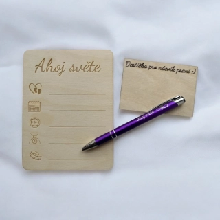"Ahoj světe" - milníková kartička - set s gravírovanou tužkou 1