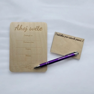 "Ahoj světe" - milníková kartička - set s gravírovanou tužkou 2