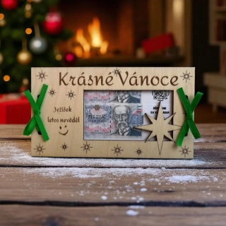 Dřevěná vánoční obálka – Krásné Vánoce. "Ježíšek letos nevěděl.“