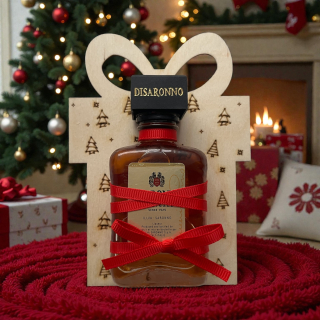 Dřevěný vánoční dárek s mini Disaronno